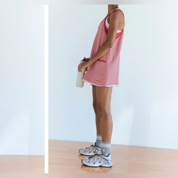 NWOT Free People FP Movement Hot Shot Printed Mini Dress Stripe Grapefruit - M - Picture 5 of 9